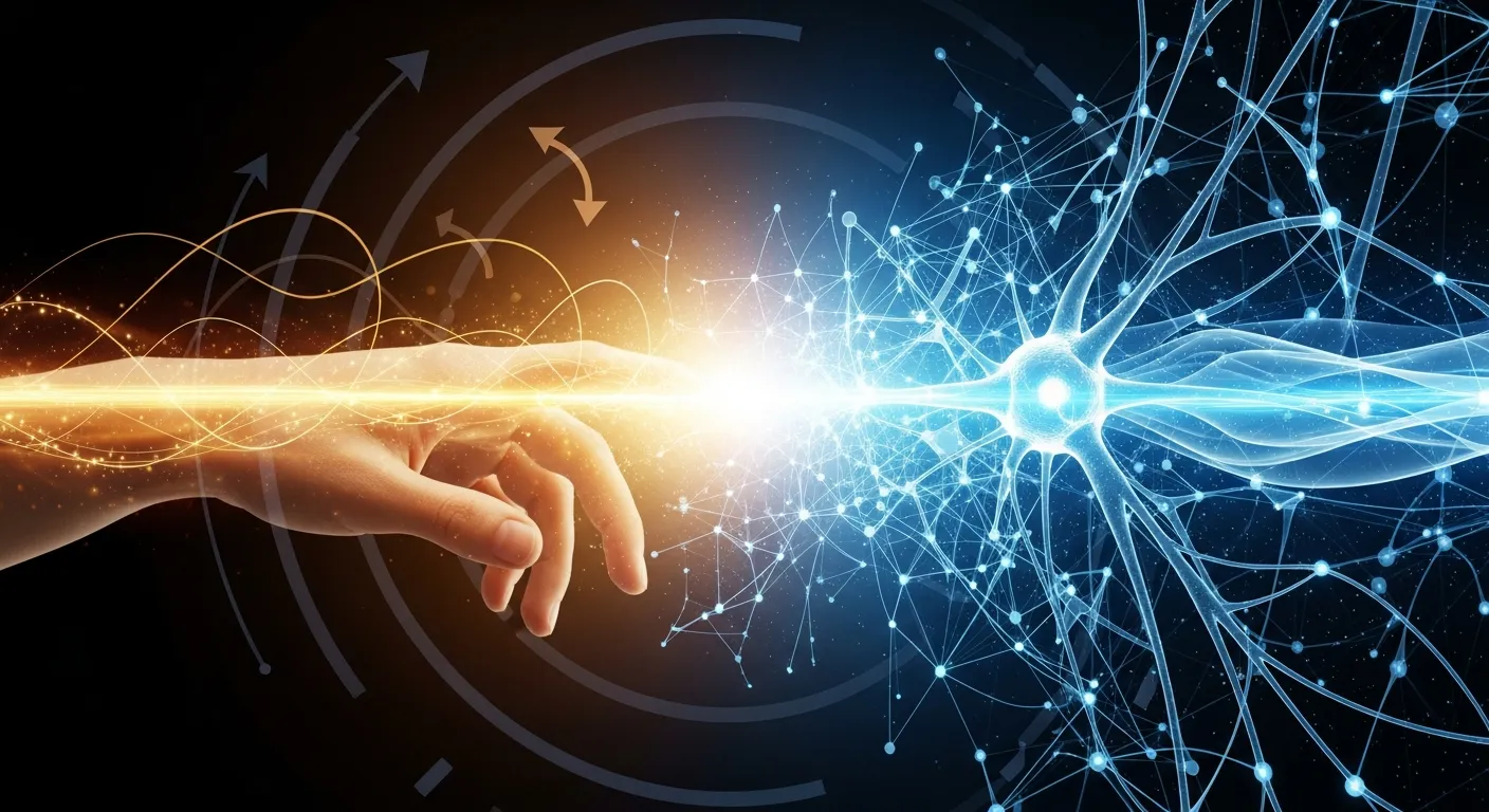 Business professional collaborating with AI technology, representing the fusion of human expertise and artificial intelligence